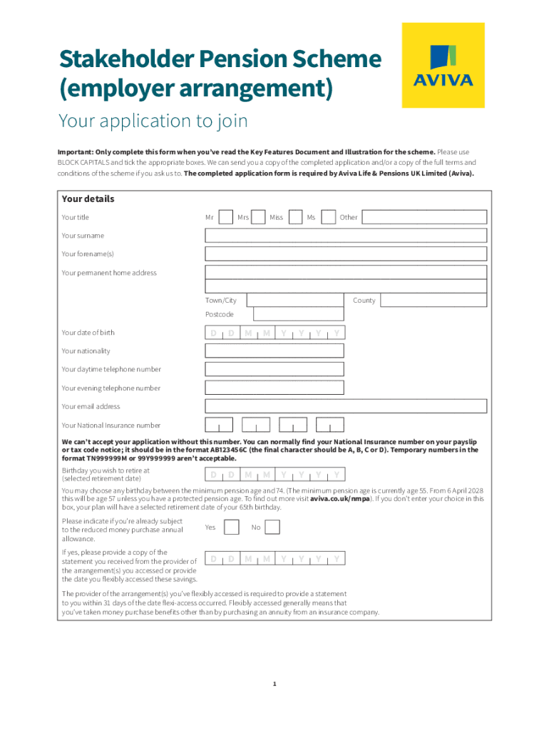 Fillable Online Key Features of the Group Stakeholder Pension Scheme