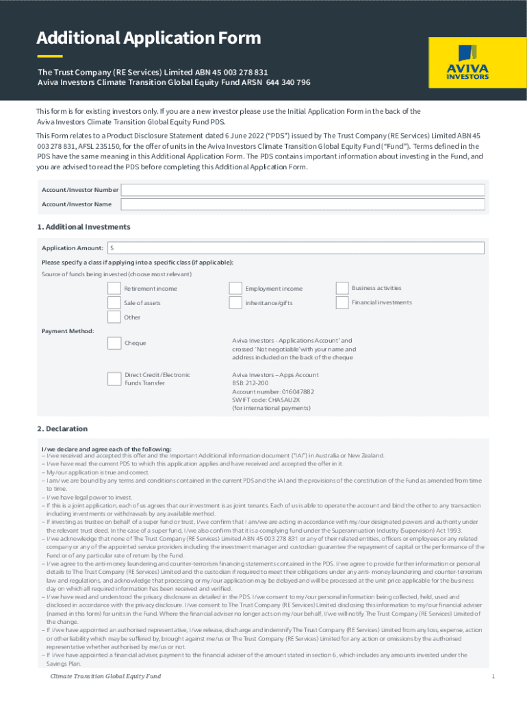 Fillable Online Aviva Investors Climate Transition Global Equity Fund