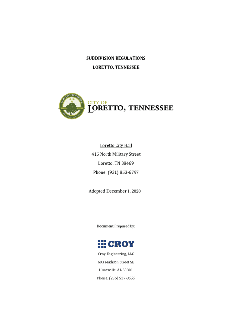 Fillable Online Loretto City Hall, 415 N Military St, Loretto, TN