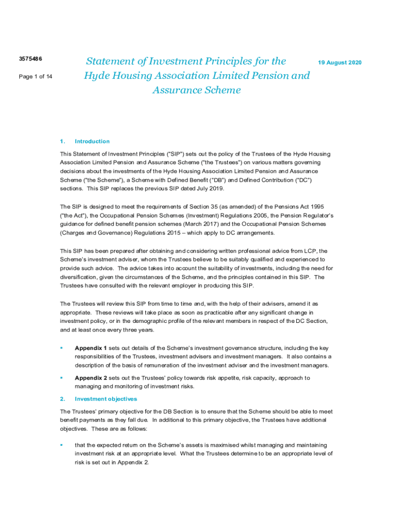Fillable Online Hyde Housing Statement of Investment Principles (for