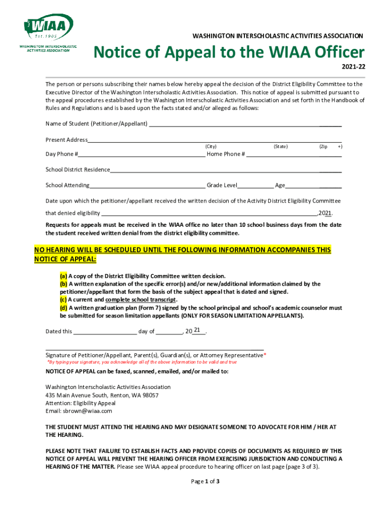 Fillable Online WASHINGTON INTERSCHOLASTIC ACTIVITIES ASSOCIATION Fax ...