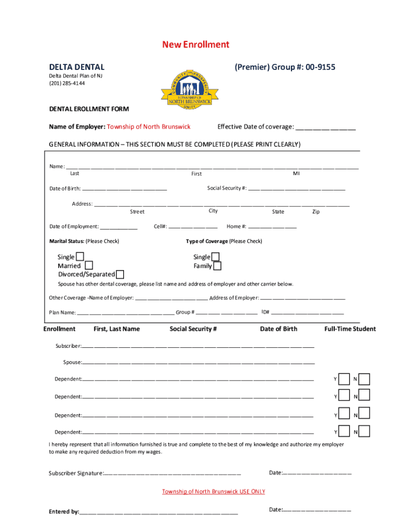 Fillable Online Delta Dental Plan Enrollment or Change Form Fax Email
