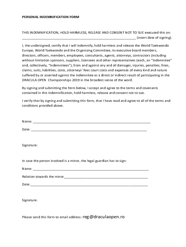Fillable Online Form of Indemnification Letter Agreement - SEC.gov Fax