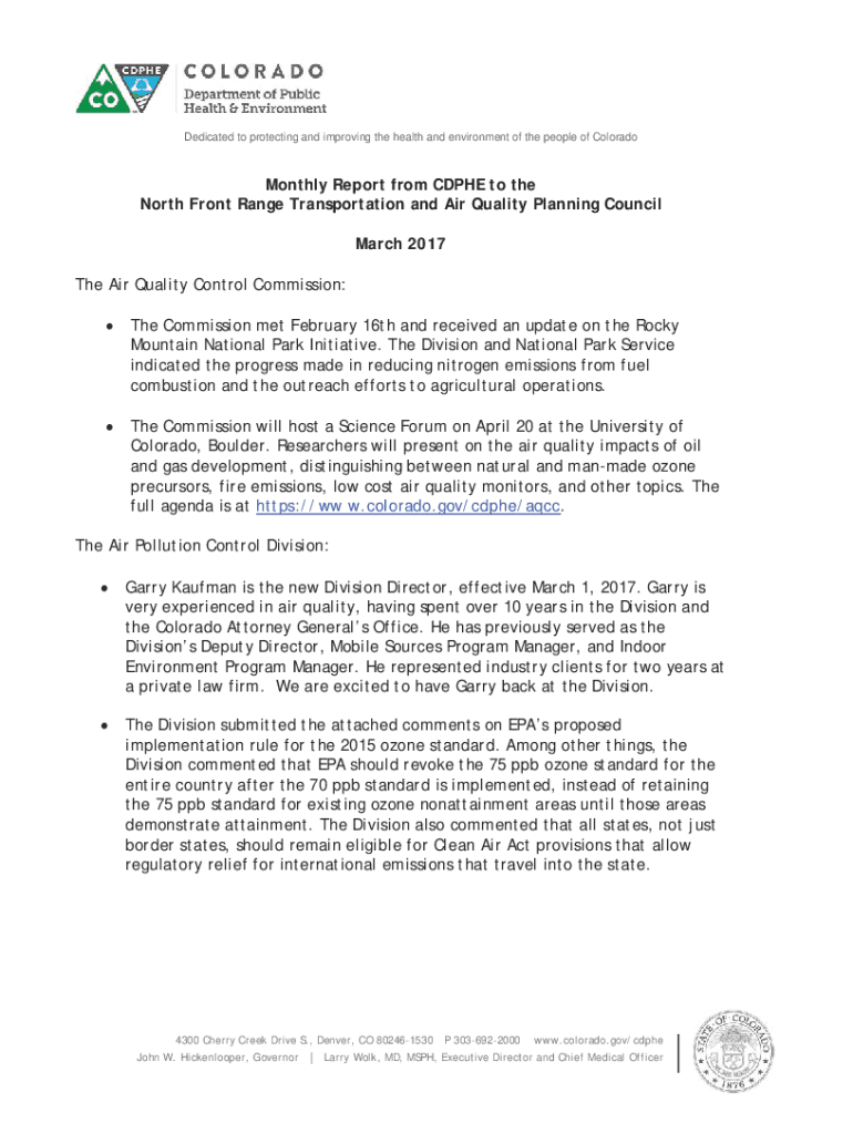 Fillable Online Colorado's Air Quality Control Region Designations of