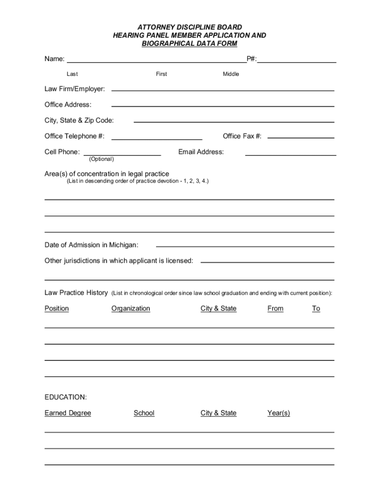 Fillable Online State of Michigan Attorney Discipline Board Fax Email
