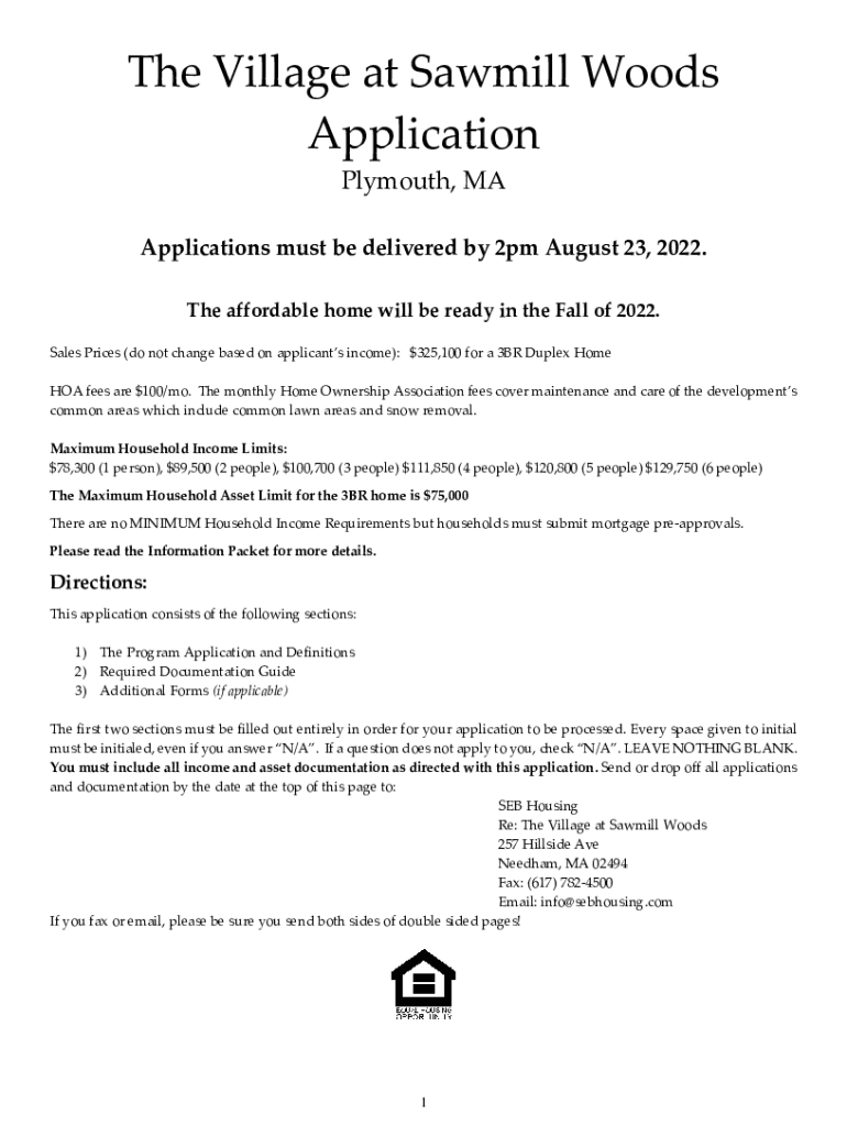 Fillable Online Plymouth, The Village at Sawmill Woods Affordable