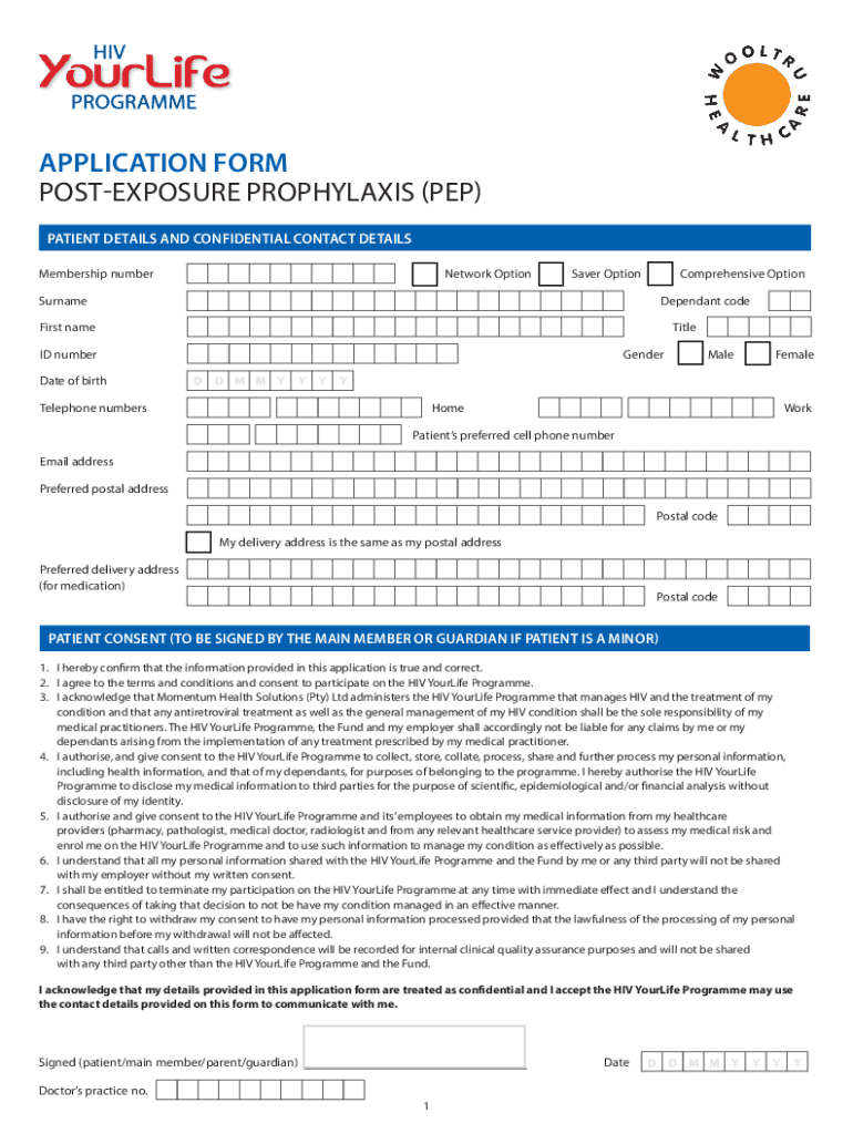Fillable Online APPLICATION FORM postexposure prophylAxis Fax Email