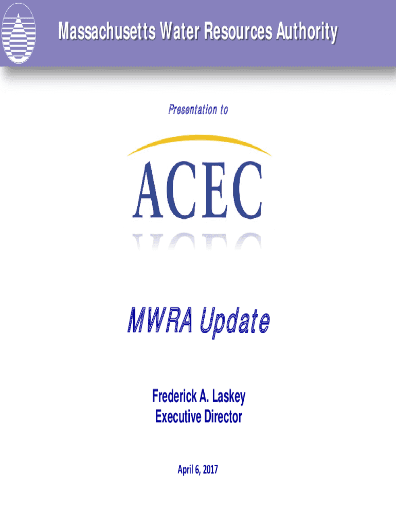 Fillable Online Update on Developments at the Massachusetts Water