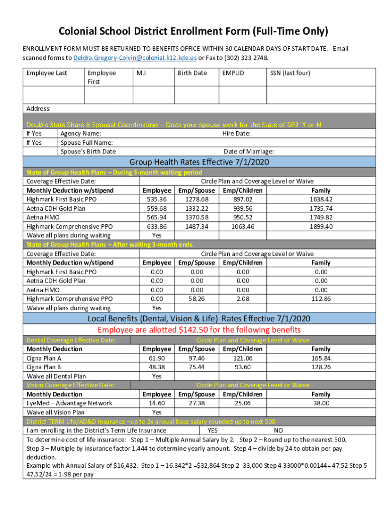 Fillable Online Enrollment Forms Colonial Beach School District Fax Email Print pdfFiller