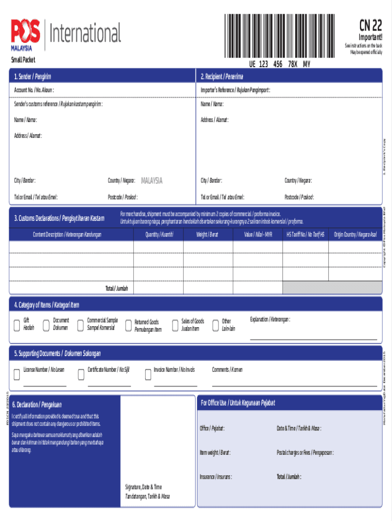 Fillable Online CN22 Customs form guide - Post Office Fax Email Print ...
