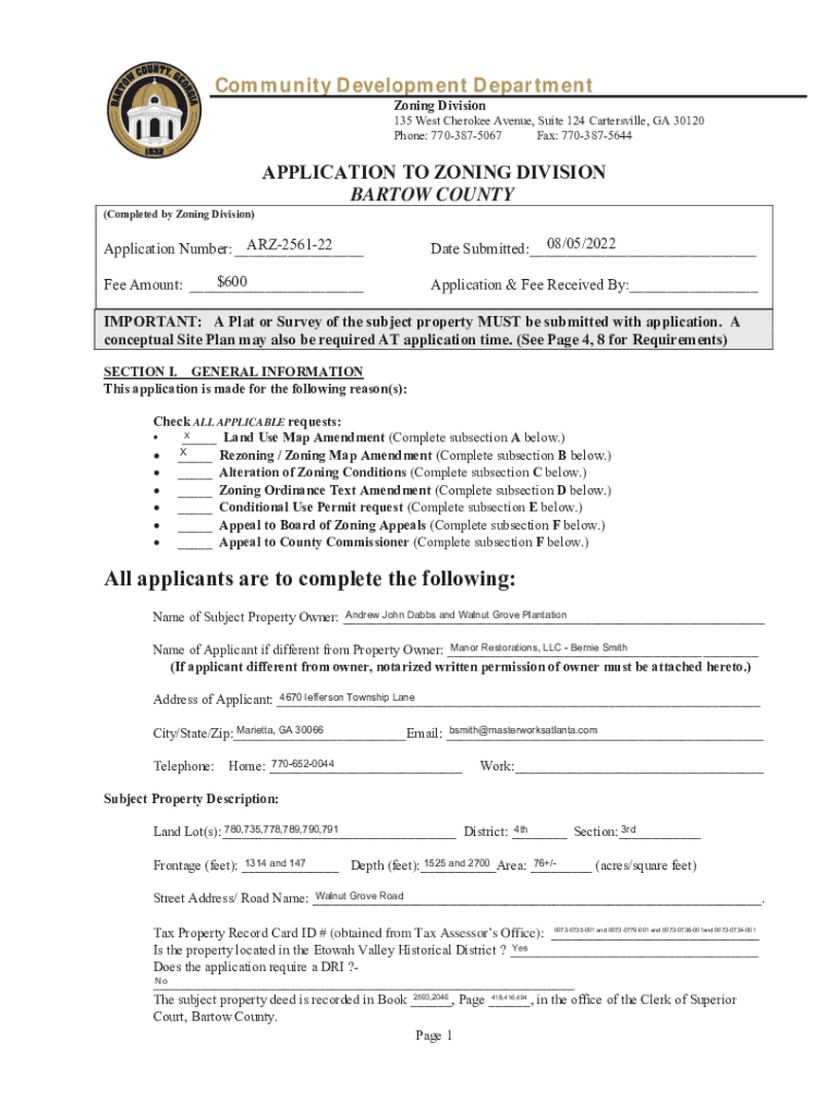 Fillable Online Bartow County Zoning DepartmentGovernment
