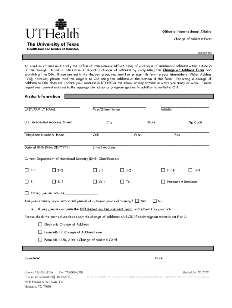 Fillable Online J1 Scholar Change of Address Form Fax Email Print
