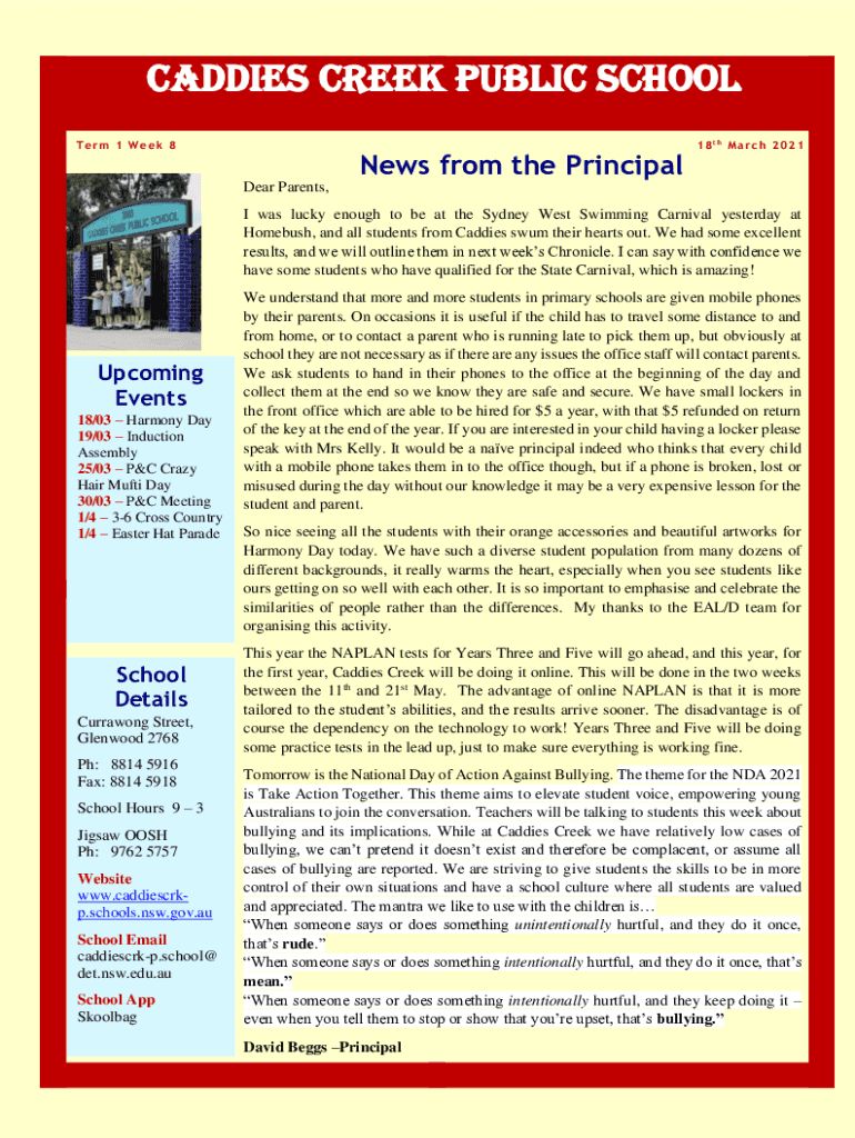 Fillable Online Get the free Caddies Creek Public School Chronicle Term
