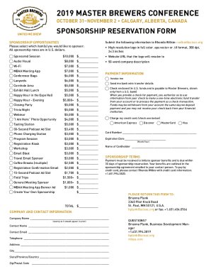 2019 master brewers conference - sponsorship reservation form