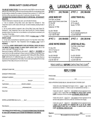Fillable Online DRIVING SAFETY COURSE AFFIDAVIT - DeWitt County Texas ...