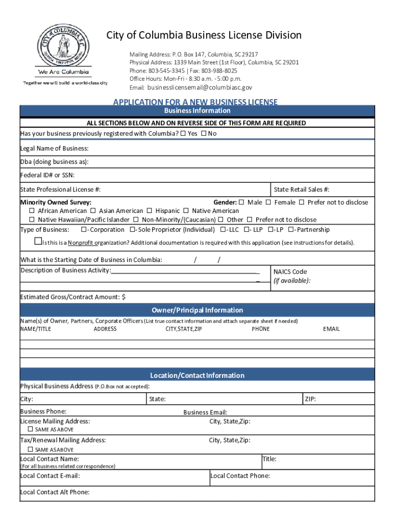 Fillable Online Membership application form City of Columbia Fax