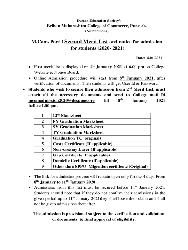 Fillable Online Admission Notice for 2nd MERIT LIST B.Ed programme