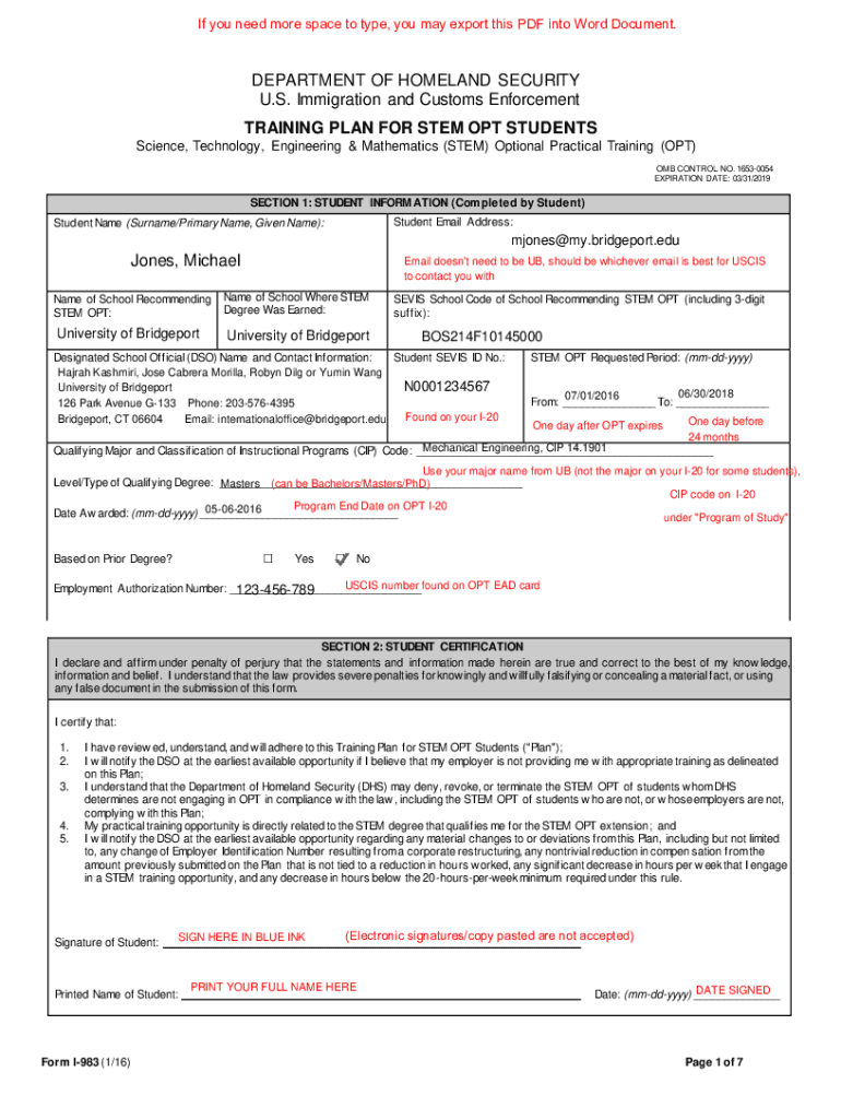 Form I-983 Overview - Study in the States - Homeland Security Preview on Page 1