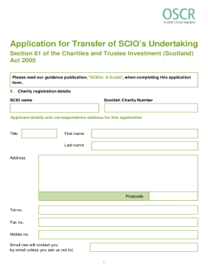 Application for Transfer of SCIO’s Undertaking