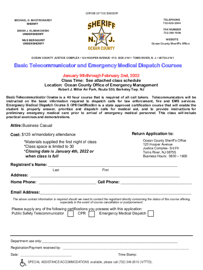 Fillable Online Ocean County Sheriff's Office - New Jersey Public ...