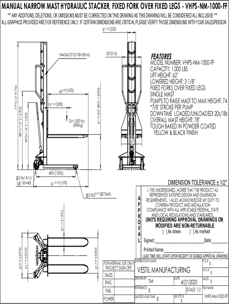 Fillable Online Vestil Manual Stacker Narrow Mast Fixed Forks and Legs