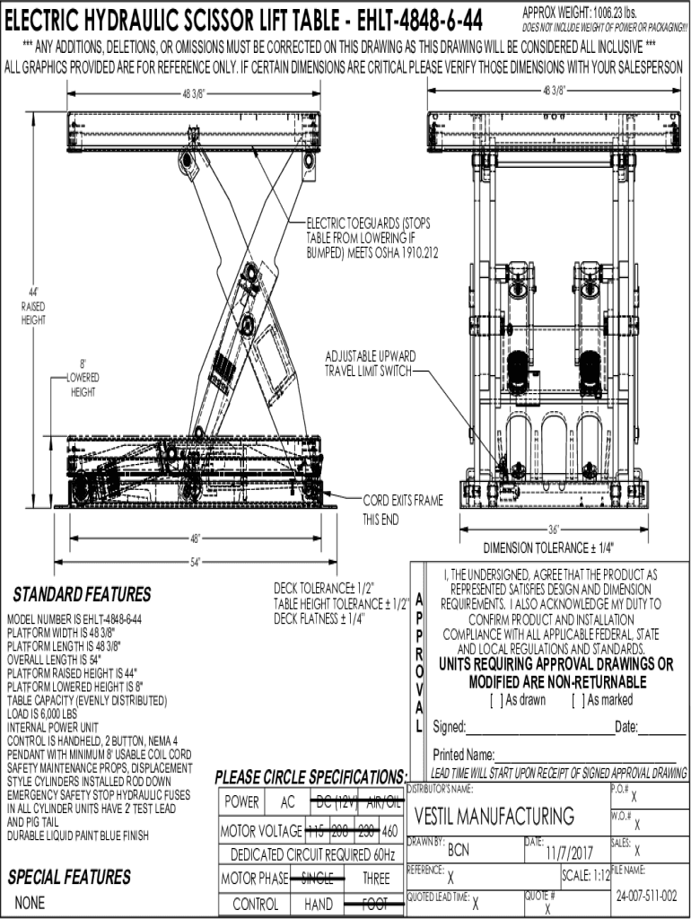 Fillable Online Electric Hydraulic Scissor Lift Tables by Vestil