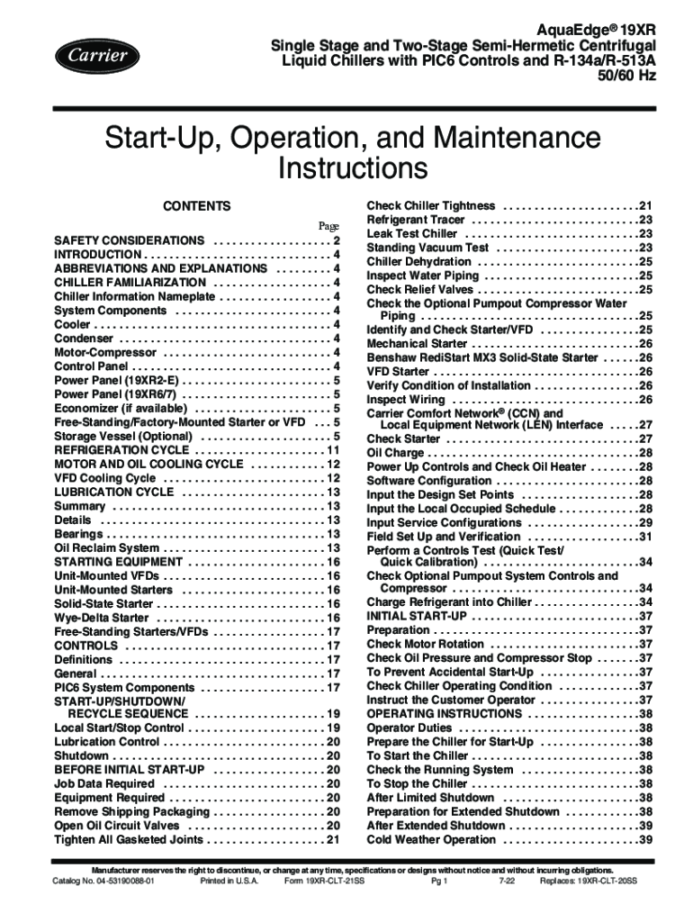 Fillable Online Initial StartUp Checklist; Centrifugal Liquid Chiller