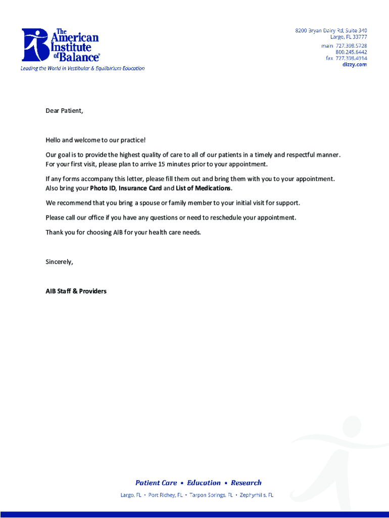 Fillable Online Dear Patient, Hello and welcome to our practice! Our ...