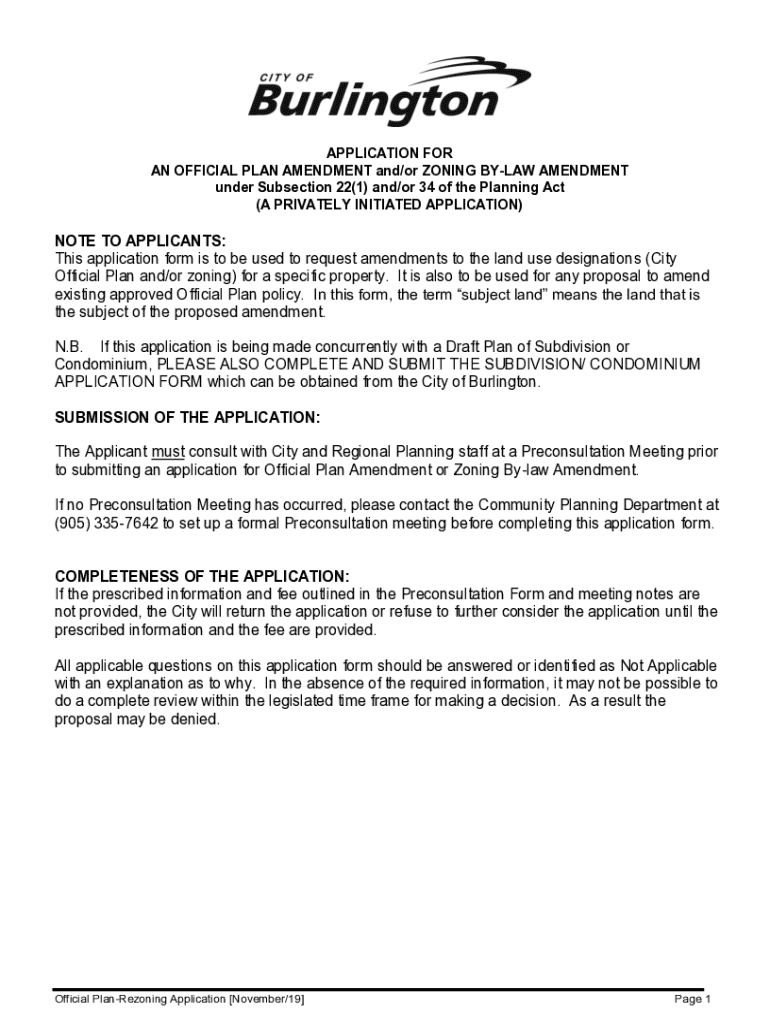 Fillable Online Official Plan and Zoning Bylaw Amendment City of