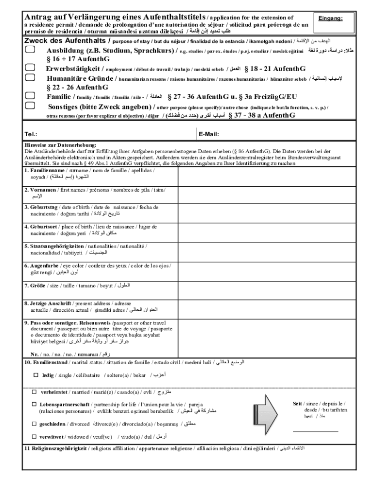 Antrag Auf Verlängerung Der Aufenthaltserlaubnis Fillable Online 15 b Antrag auf Verlngerung der Aufenthaltserlaubnis