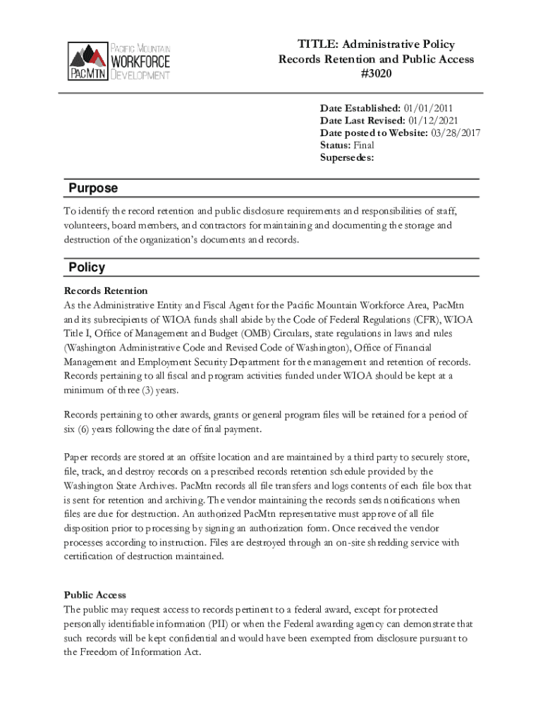 Fillable Online Records Management Policy CMU Policy Form Fax Email