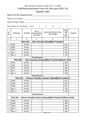 CHB Remuneration Form - Abasaheb Garware College