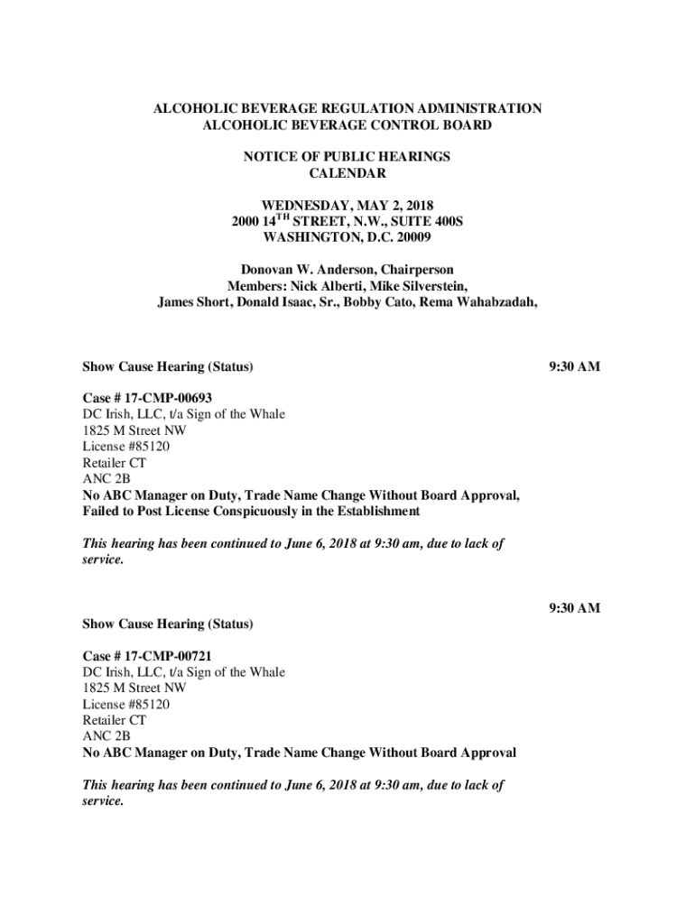 Fillable Online abra dc Alcoholic Beverage Control Board (ABC Board