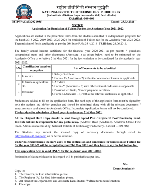 Fillable Online Application for Remission of Tuition Fee for the ...
