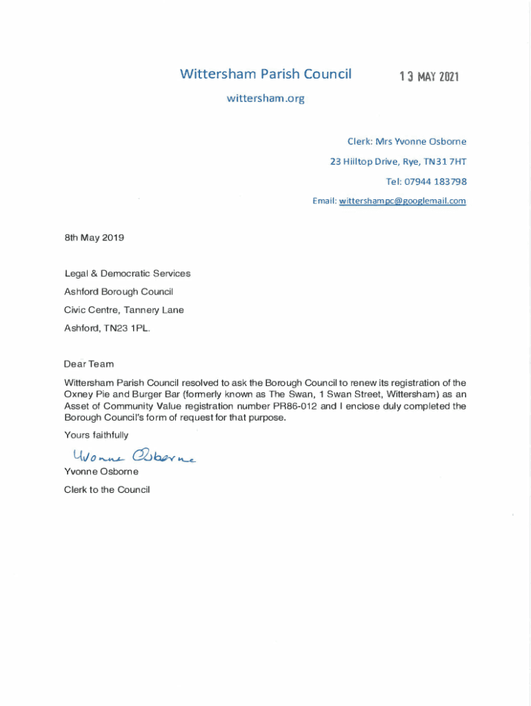 Fillable Online Asset of Community Value Nomination Form Oxney Pie