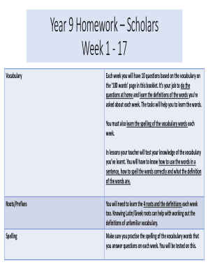 year 9 homework booklet