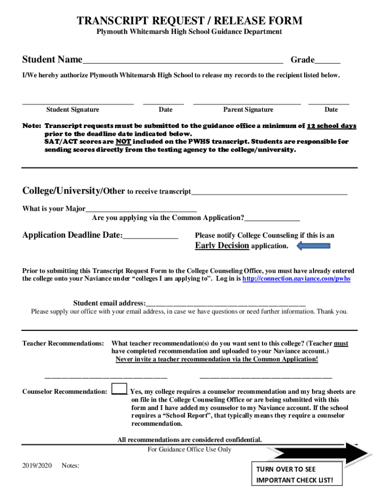Fillable Online Plymouth Whitemarsh High School Transcript Request