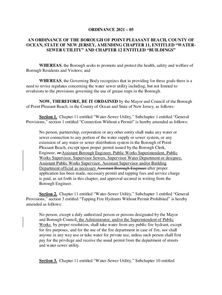 Fillable Online ordinance 202105 Borough of Point Pleasant Beach Fax