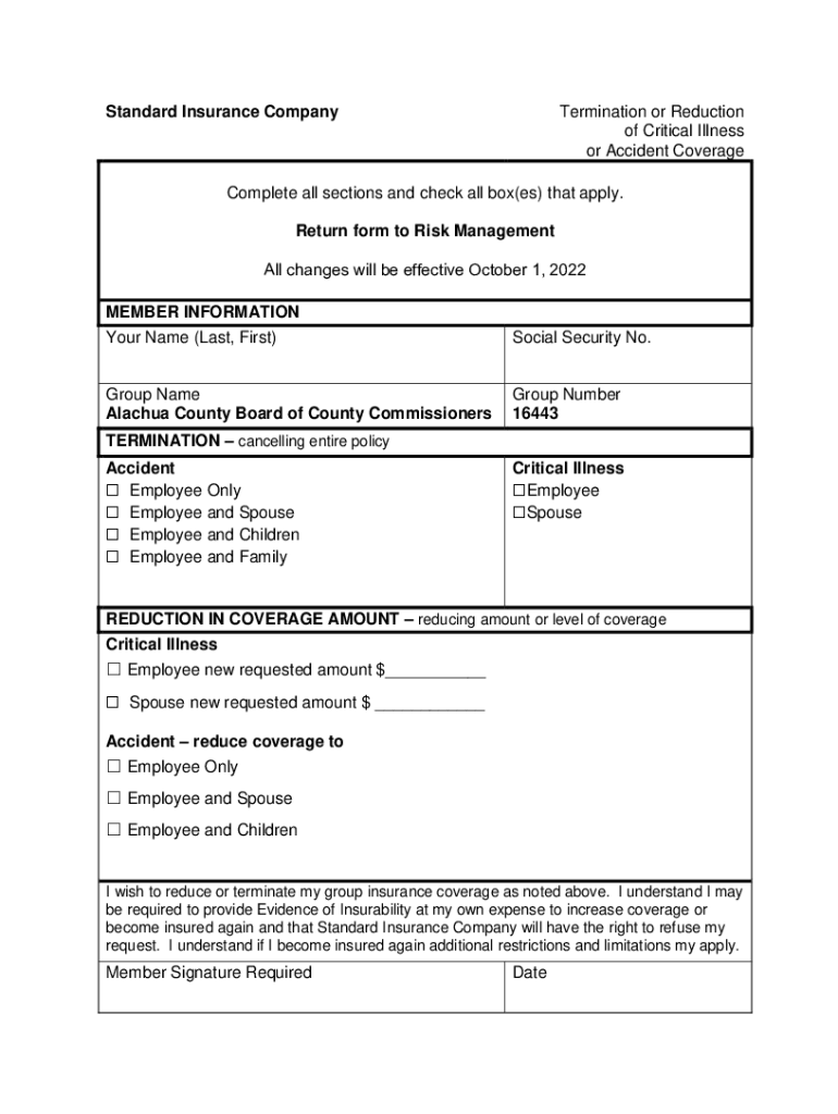 Fillable Online Standard Insurance change form Fax Email Print pdfFiller