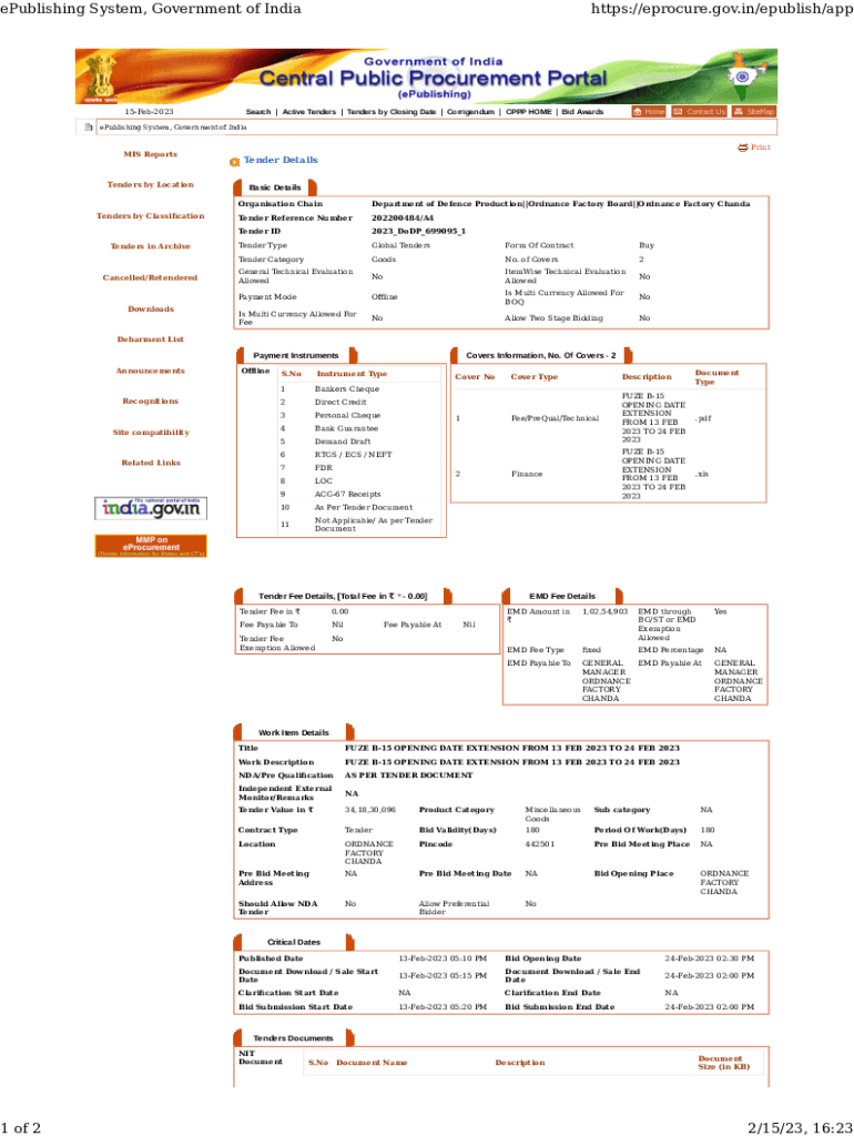 Fillable Online Active Tenders ePublishing System, Government of