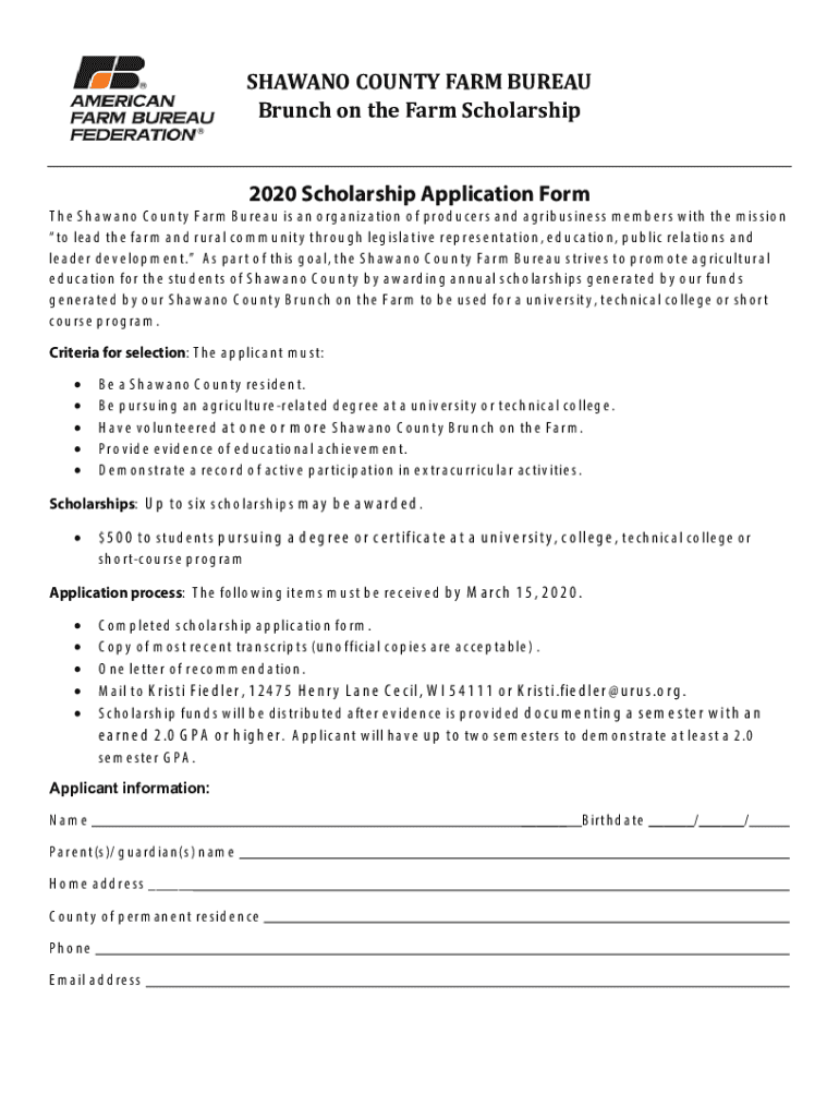 Fillable Online SHAWANO COUNTY FARM BUREAU Brunch on the Farm Fax