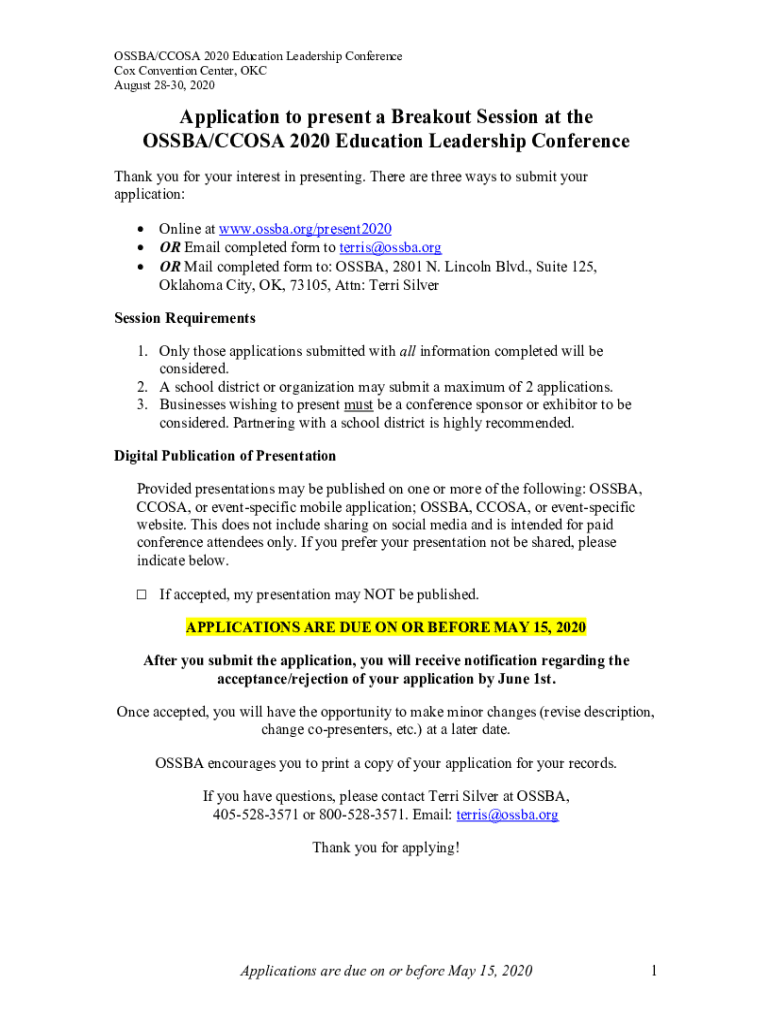 Fillable Online Application to present a Breakout Session at the OSSBA ...
