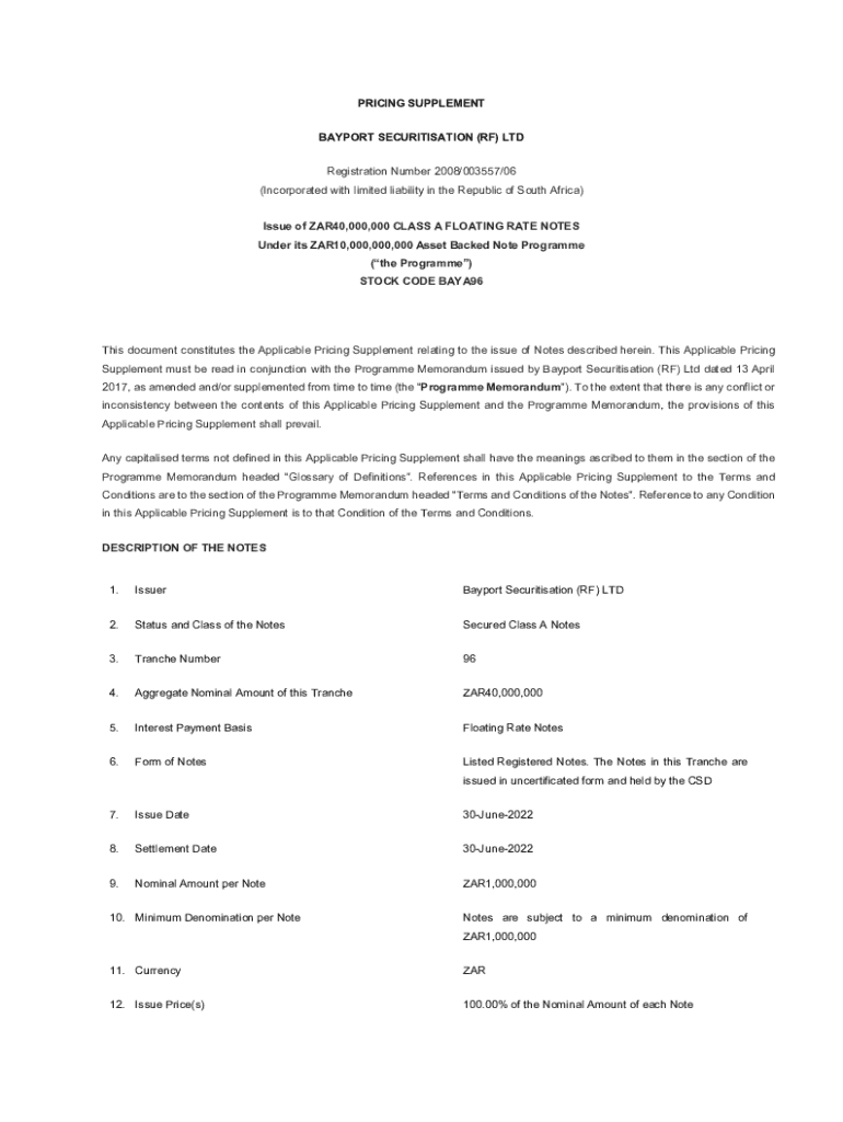 Fillable Online Bayport Securitisation RF Ltd Company Profile and