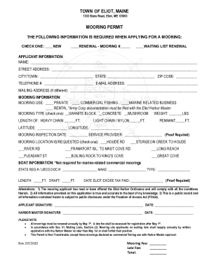 MOORING APPLICATION WORKSHEET - Town of Eliot, Maine
