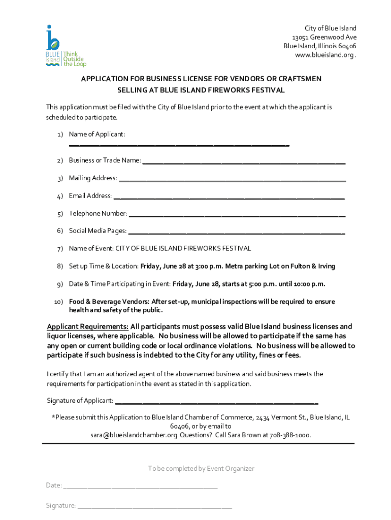 Fillable Online Business License Handbook City of Blue Island Fax