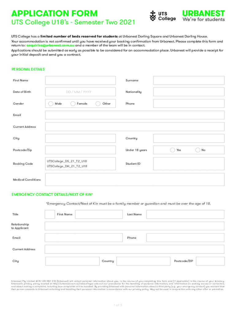 Fillable Online APPLICATION FORM UTS College Fax Email Print pdfFiller