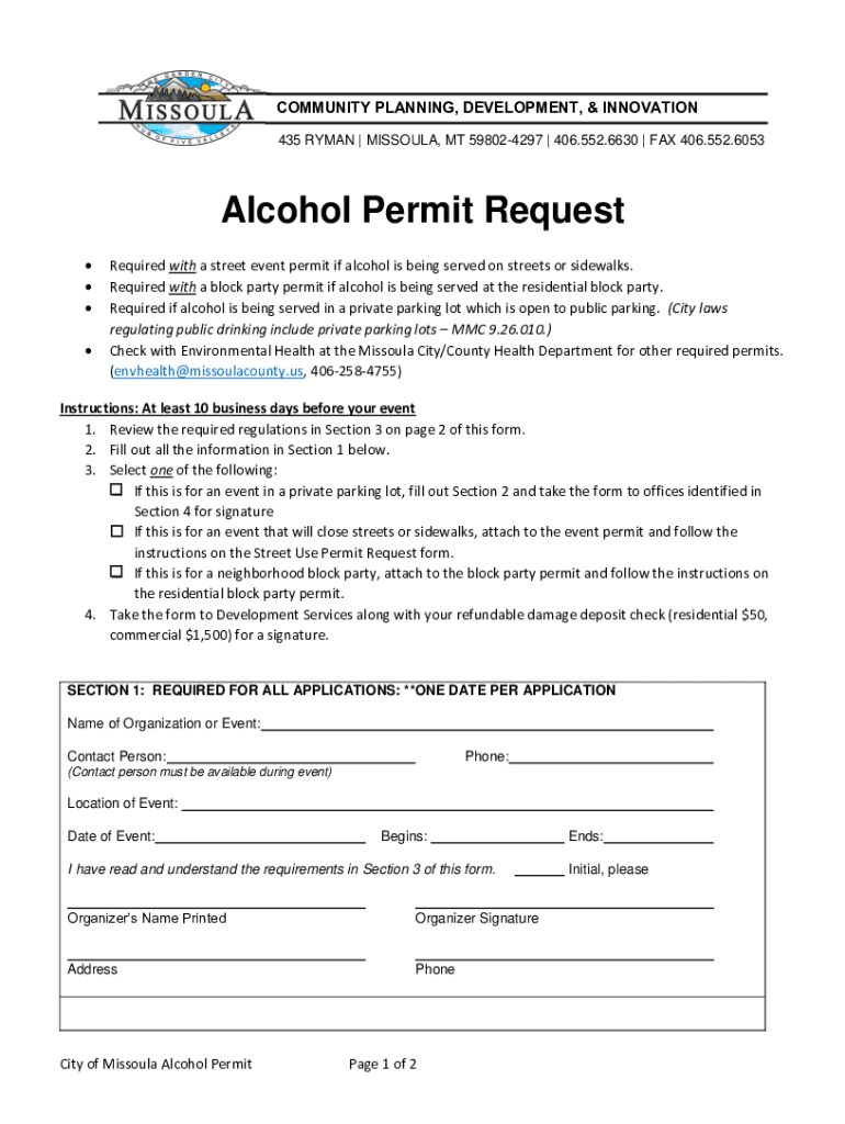 Fillable Online Alcohol Permit Request Missoula Fax Email Print