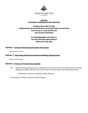 Fillable Online AGENDA PLANNING COMMISSION ... - City of Westminster ...