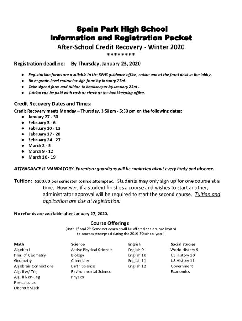 Fillable Online Spain Park High School A Hoover City School images