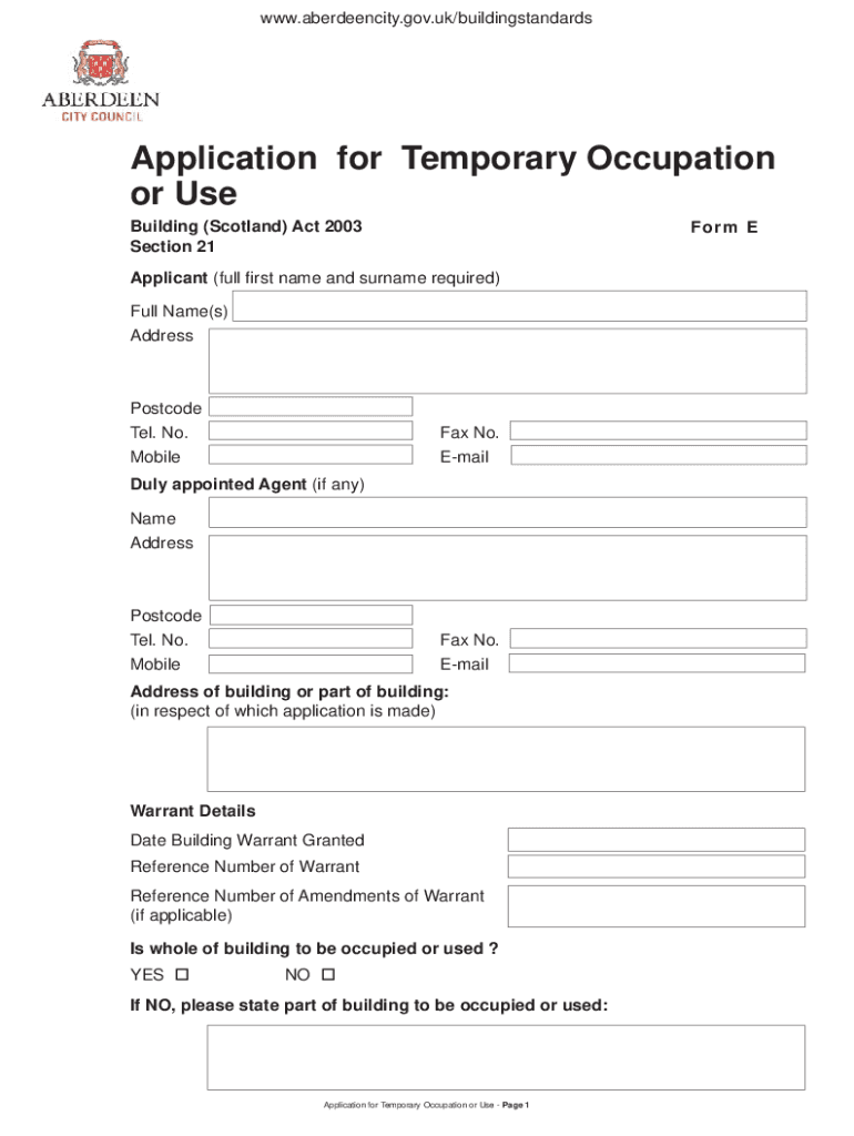 Fillable Online Application for Temporary Occupation or Use. Temporary